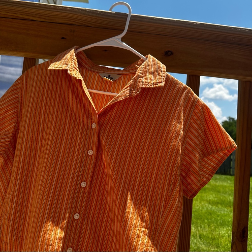 WOOLRICH | Women’s Striped Orange Button Down Shirt - Picture 8 of 8